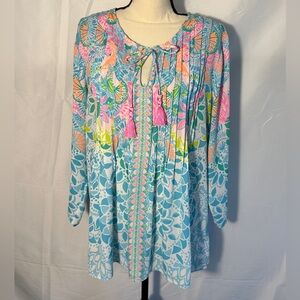 Lilly Pulitzer Marilina Tunic Top in Caribbean Citrus, Multi Color, Size XL